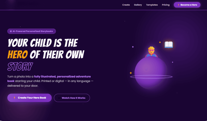 Purple hero landing page mockup